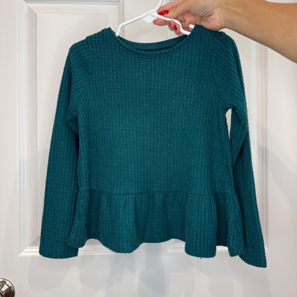 Jumping Beans Girls Waffle Knit Peplum Thermal Long Sleeve Top Size 5T